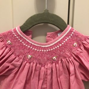 Pink smocked bubble romper